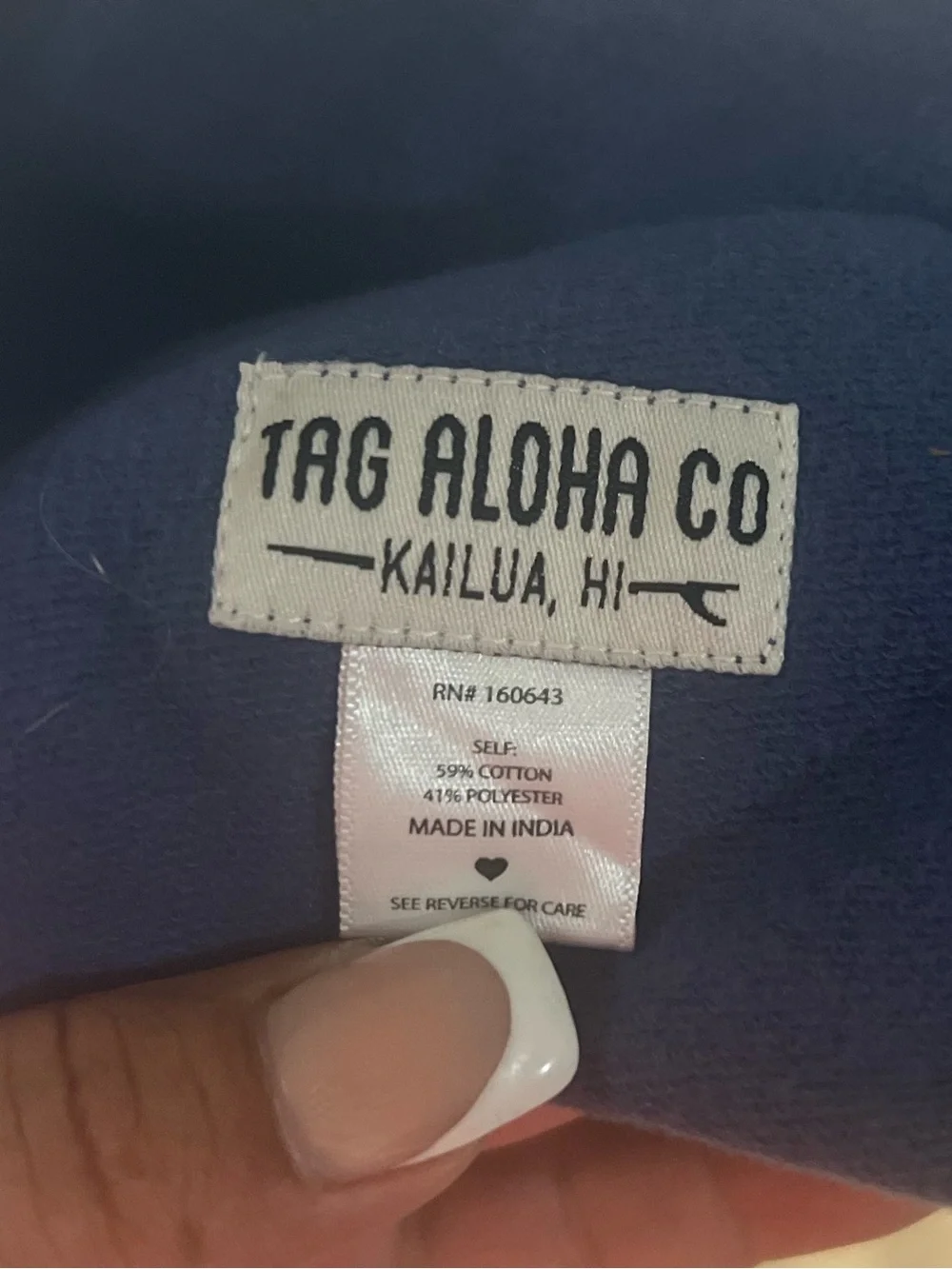 Blue Soft Beanie Tag Aloha Co Kailua HI Hat with White Hibiscus Embroidery